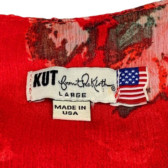 Kut From the Kloth Jenalee Sheer Red Floral Surplice Faux Wrap Blouse - Picture 6 of 9